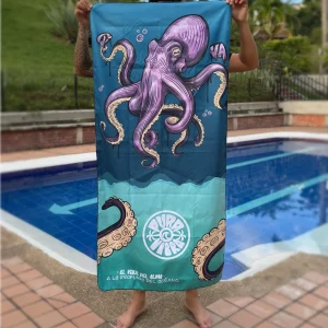 Pulpo Beach - Toalla de microfibra - Diseño doble faz